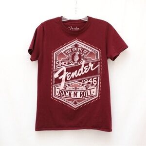 Fender Burgundy T-Shirt Women Short sleeve Rock Guitar Tee S small logo retro